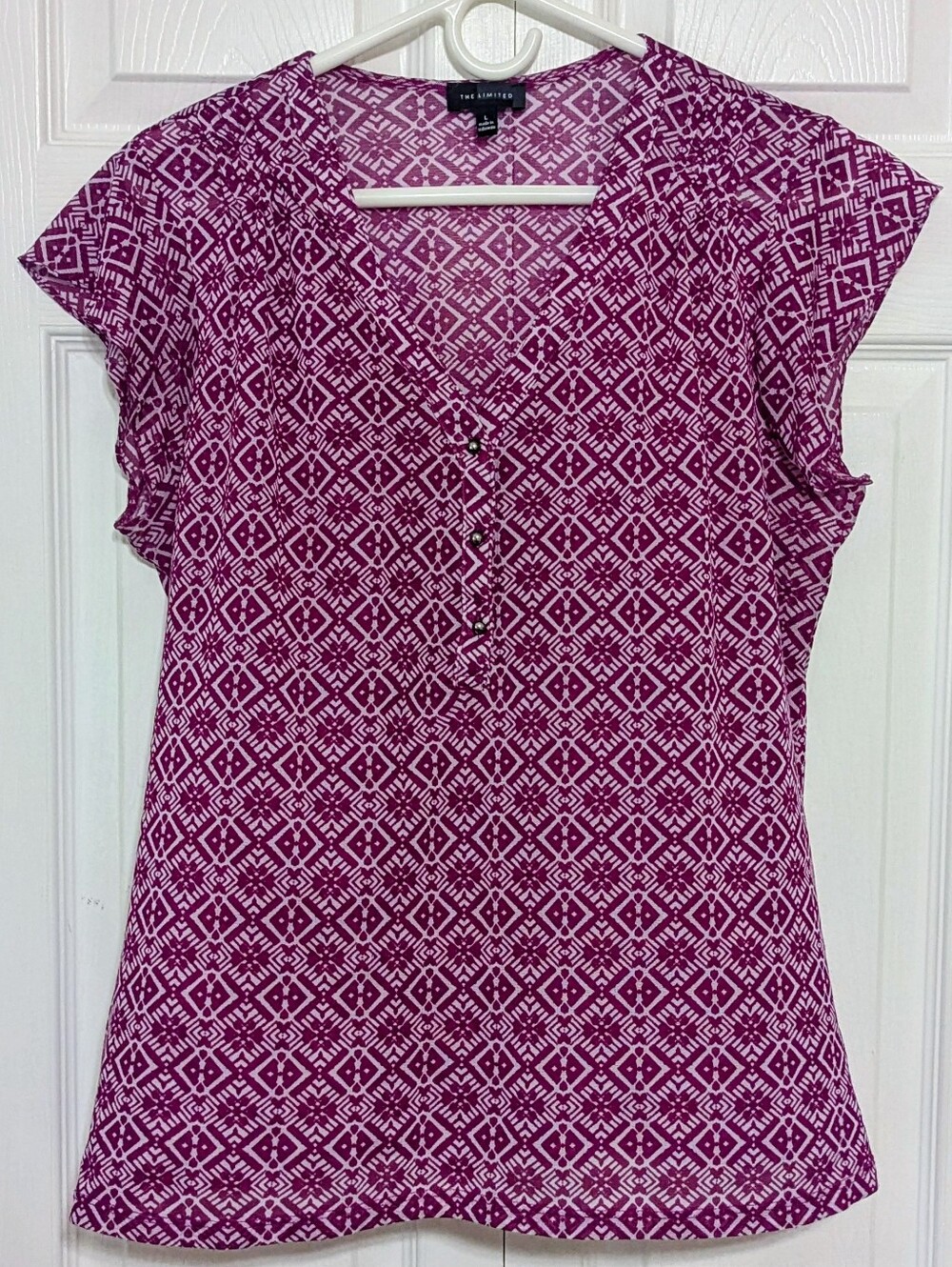 The Limited Pink Geometric Flutter Sleeve Blouse Top Size Large